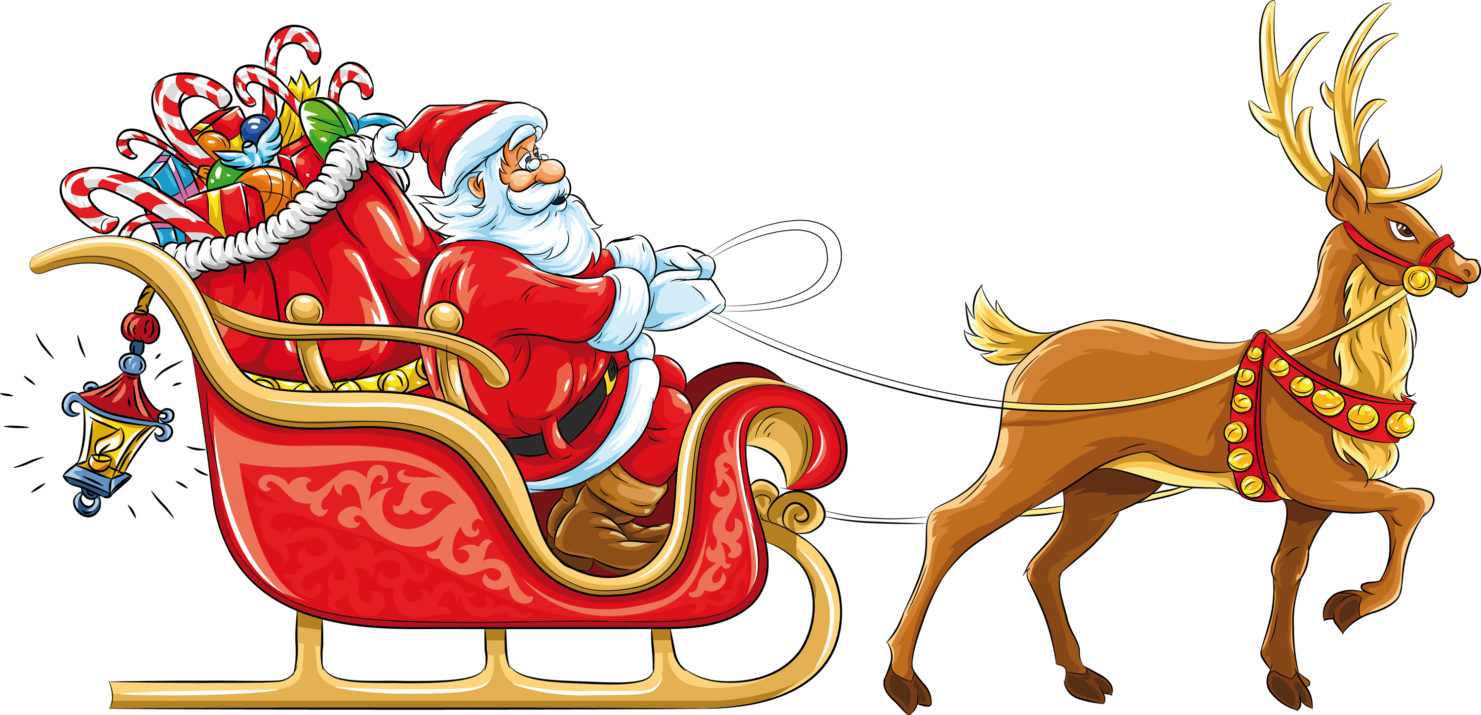 Santa Sleigh Png Images Free Download - Santa's Sleigh Clipart Transparent Png (3000x1449), Png Download
