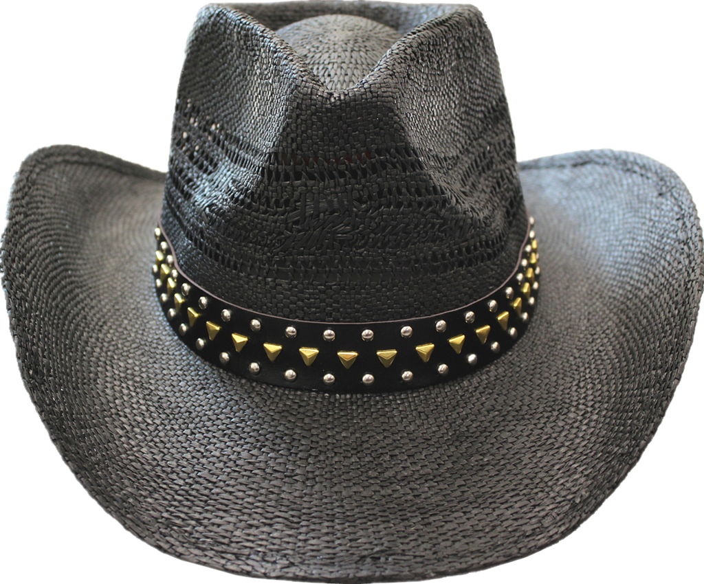 Straw Hat - 3630j Black/stud - Cowboy Hat Clipart (1024x850), Png Download