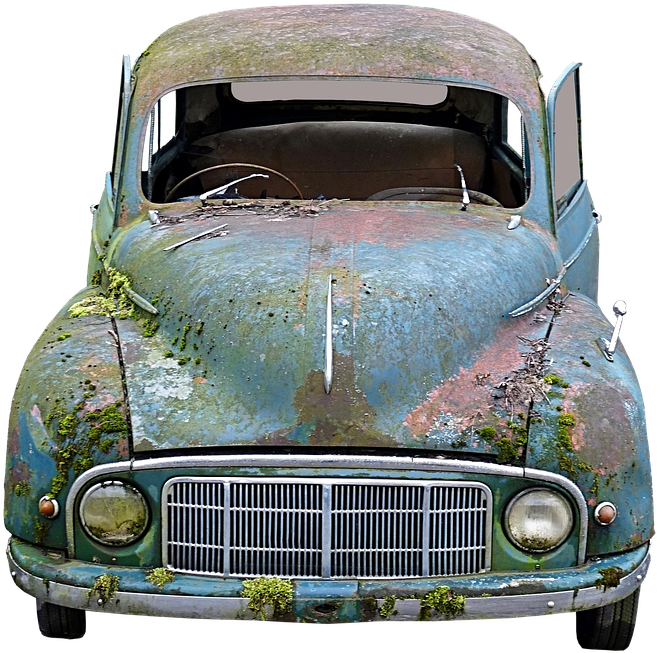 Auto, Old, Scrap, Moss, Broken, Wreck, Rusted, Oldtimer - Antique Car Clipart (759x720), Png Download