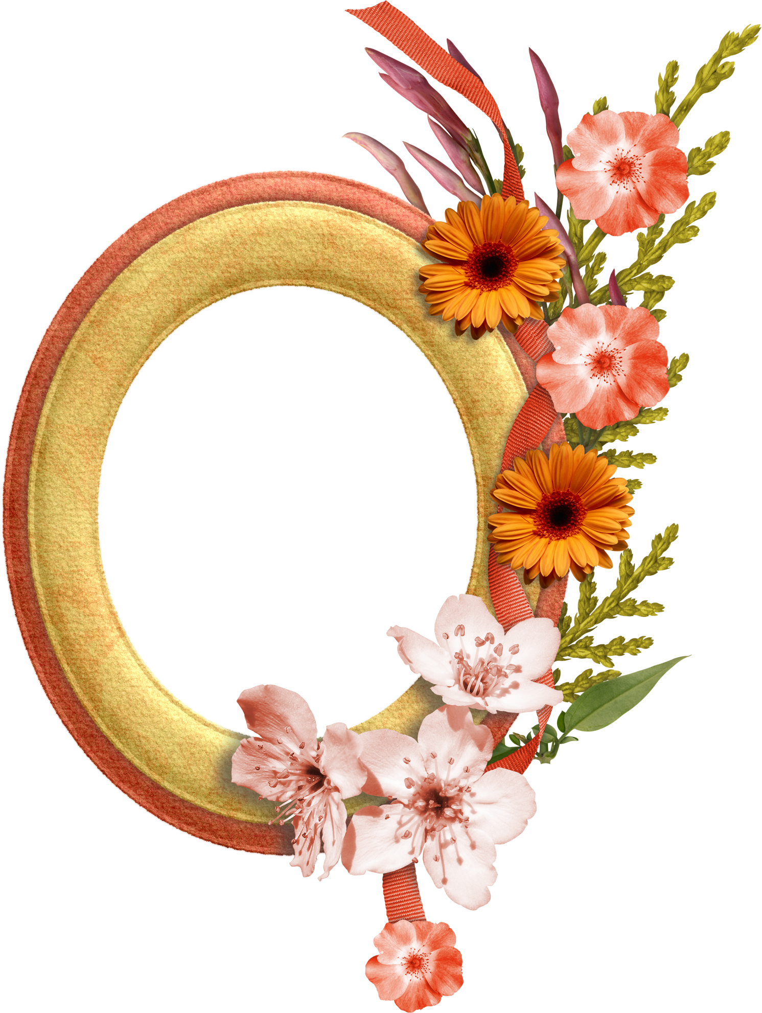 Oval Gold Frame With Flower Clipart (1500x1991), Png Download