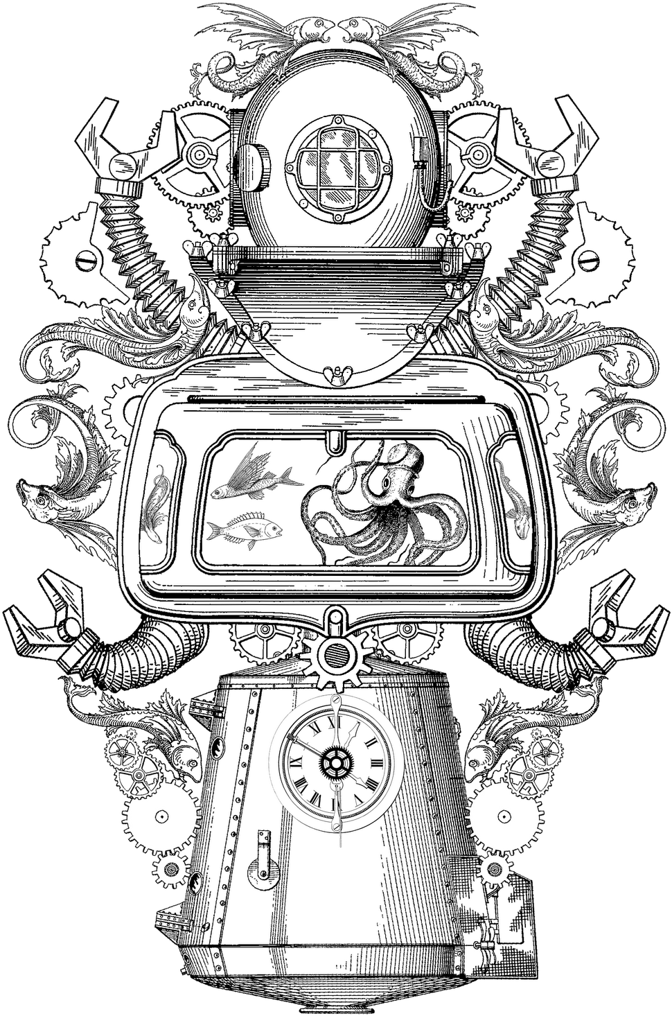 1035 X 1600 4 - Steampunk Computer Drawing Clipart (1035x1600), Png Download