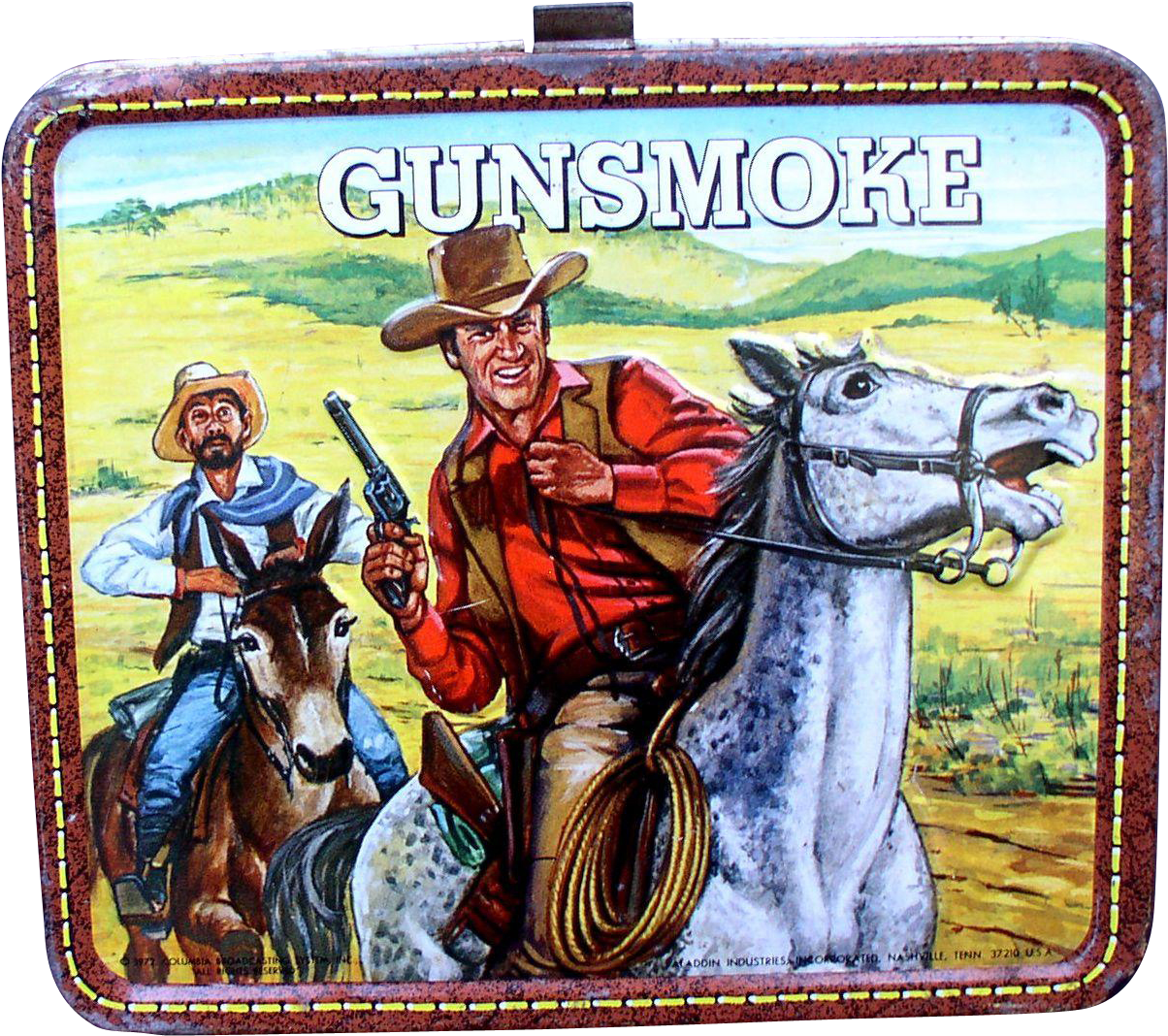 Gunsmoke Tv Show 1972 Metal Lunchbox - Gunsmoke Lunch Box Clipart (1203x1203), Png Download