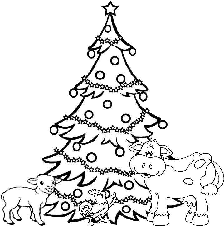 Xmas Animals Tree - Great Christmas Tree Drawings Clipart (736x736), Png Download