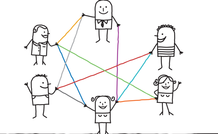 Sharing Concept Squiggly Figures - Nouvel An 2019 Caricature Clipart (750x463), Png Download