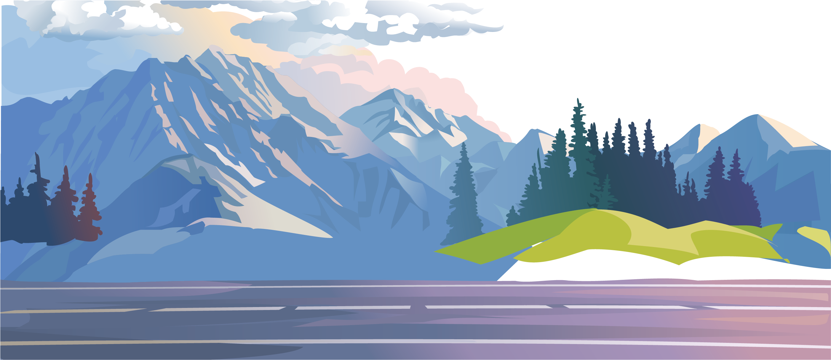 Arctic Clipart Mountains - Vector Landscape - Png Download (2851x1283), Png Download