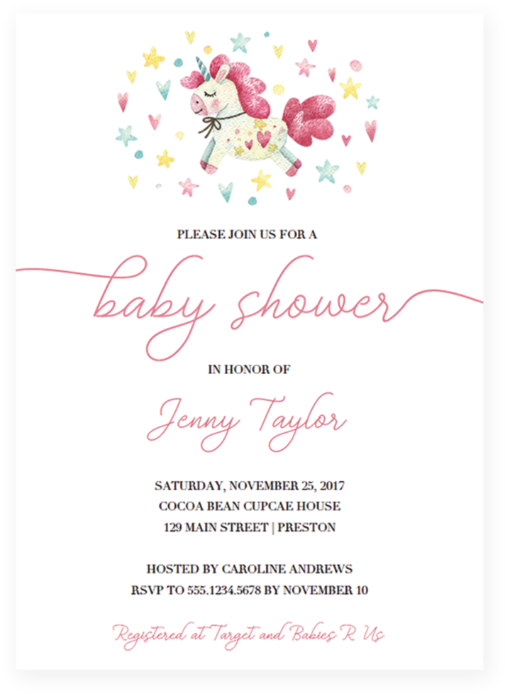 Unicorn Baby Shower Invitation Template Girl Invite - Wedding Invitation Clipart (819x1024), Png Download