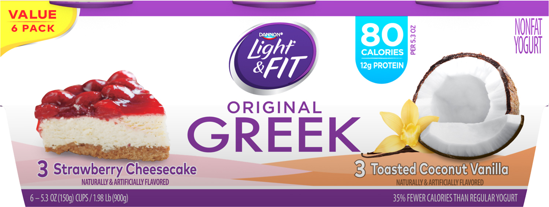 Light & Fit Strawberry Nonfat Greek Cheesecake/toasted - Dannon Light Life Cherry 4 Pack Clipart (1800x1800), Png Download