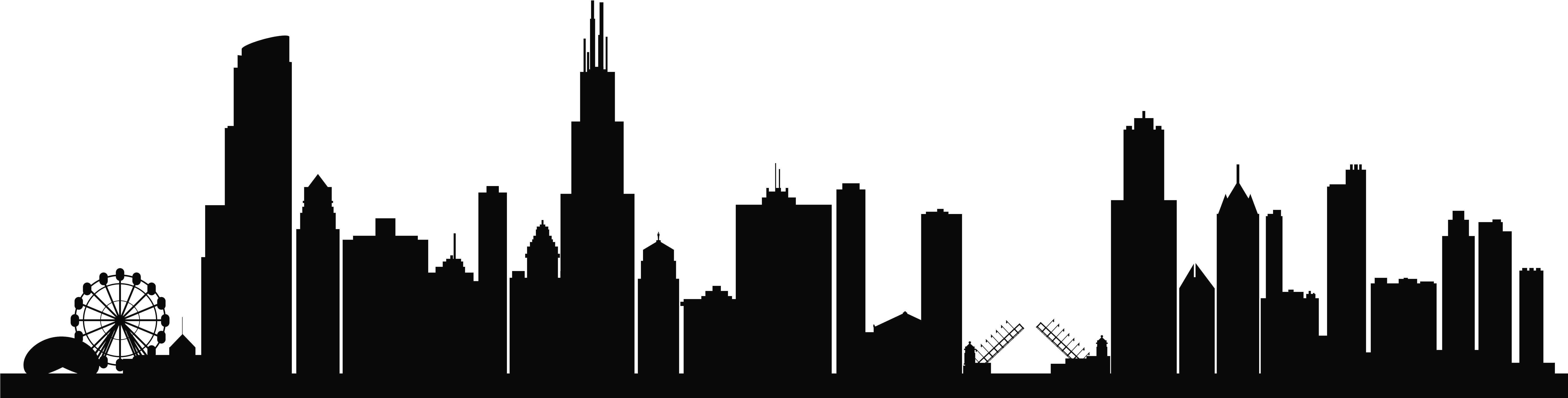 Chi Skyline2015 11 19t09 - Silhouette Chicago Skyline Black And White Clipart (6000x1560), Png Download
