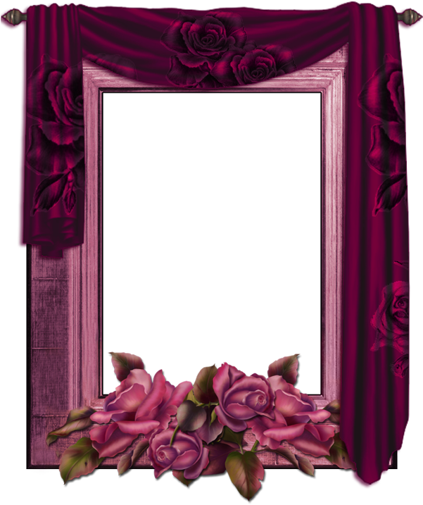 Purple Rose Clipart Frame - Frame With Curtain Png Transparent Png (601x717), Png Download