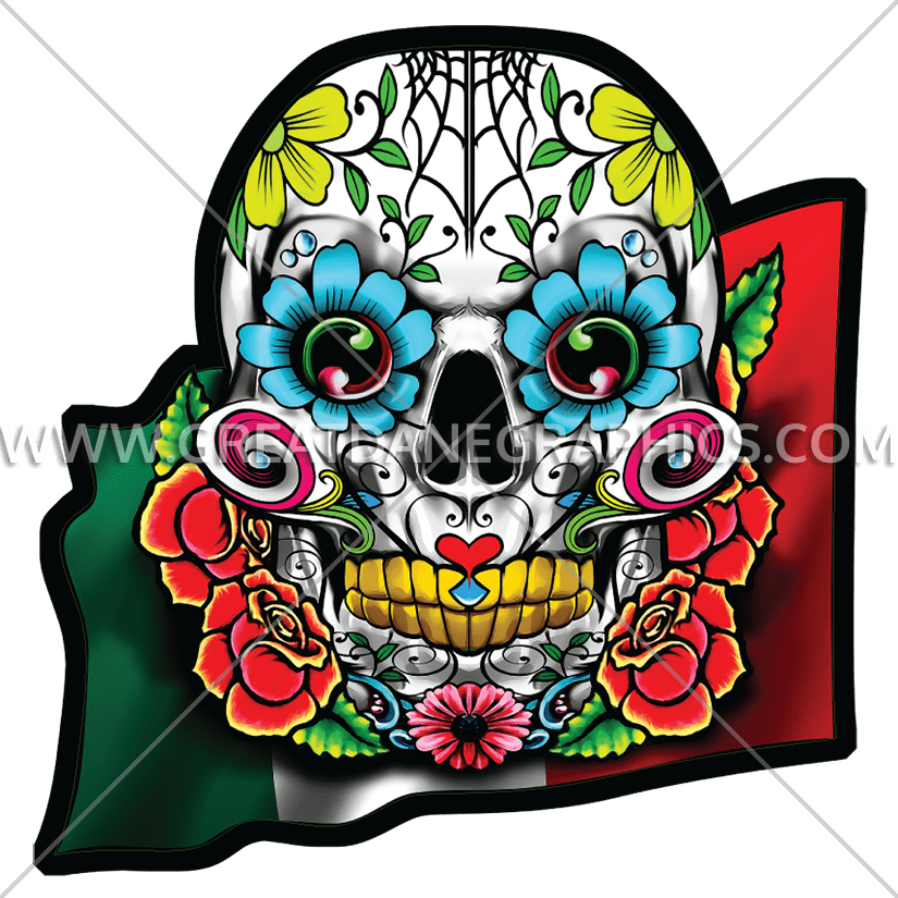 Tirecoverpro Full Color Sugar Skull With Roses - Skull Cinco De Mayo Clipart (825x825), Png Download