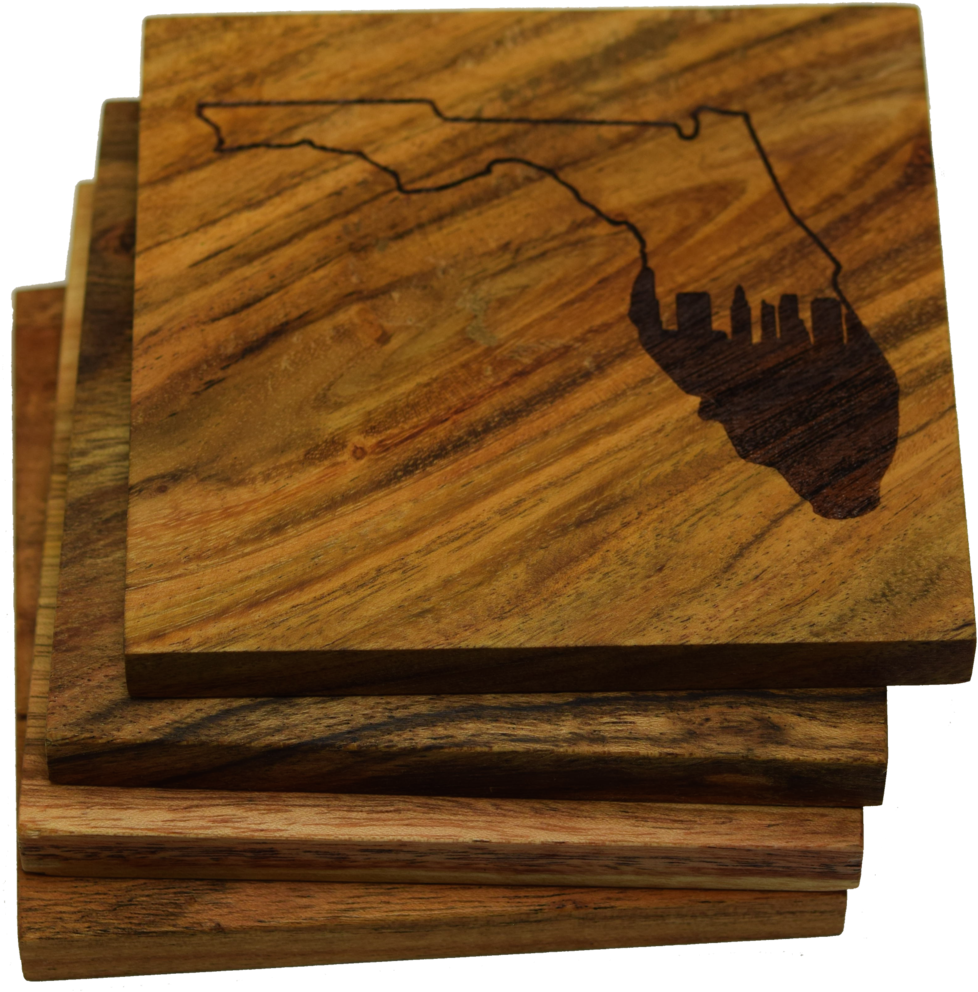 Miami Skyline Within Florida Outline Coasters - Plywood Clipart (978x992), Png Download