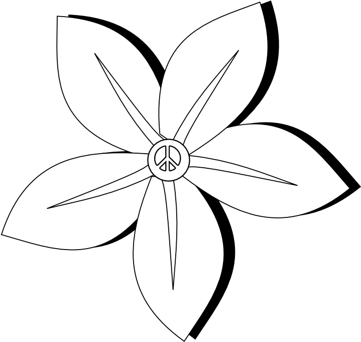 Peace Symbol Peace Sign Flower 35 Black White Line - Flower Black White Vector Clipart (777x770), Png Download