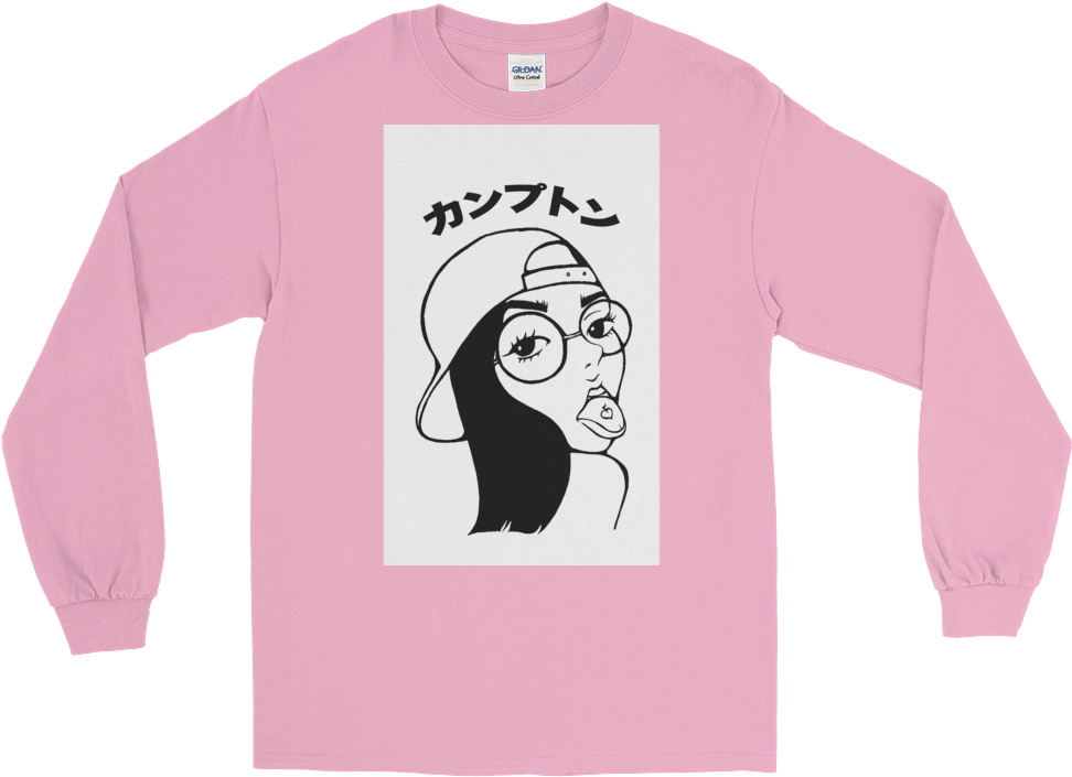 "compton" In Japanese Long Sleeve Shirt - Japanese Long Sleeve T Shirt Pink Clipart (1000x1000), Png Download