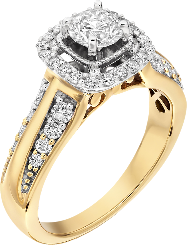 Soft Square Halo Yellow Gold Diamond Ring - Gold Diamond Ring Png Clipart (610x800), Png Download
