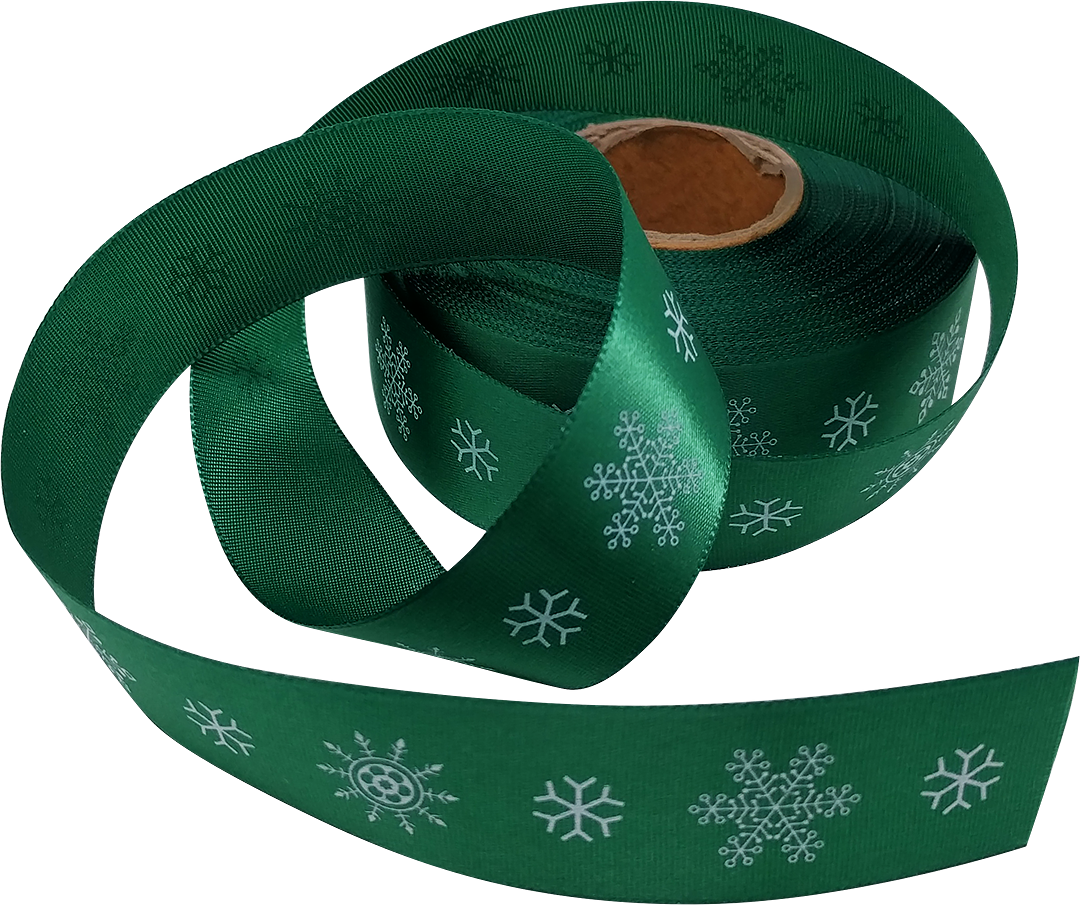 Green Satin Ribbon With White Snowflake Design - Belt Clipart (1080x905), Png Download