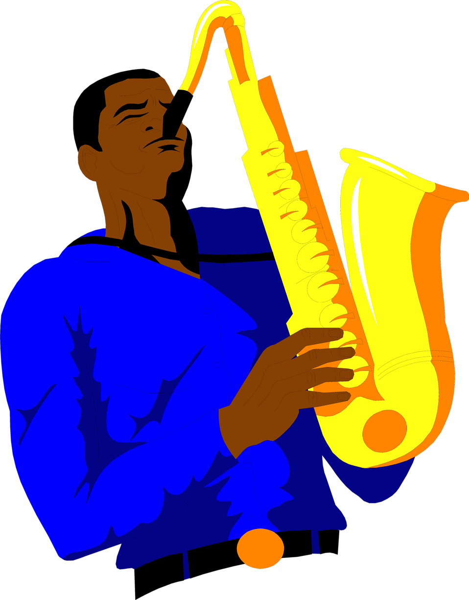 Graphic Black And White Free African American Clipart - Saxophone Player Clip Art - Png Download (958x1225), Png Download