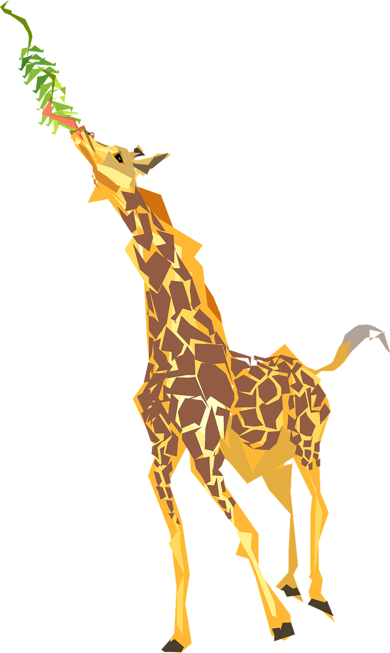 Giraffe, Eating, Long, Neck, Tongue, Wildlife, Africa - Giraffe Eating Leaves Cartoon Clipart (430x720), Png Download