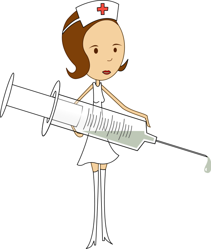 This Funny Clip Art Of A Slim Nurse Holding A Huge - Nurse With Syringe Clipart - Png Download (680x800), Png Download