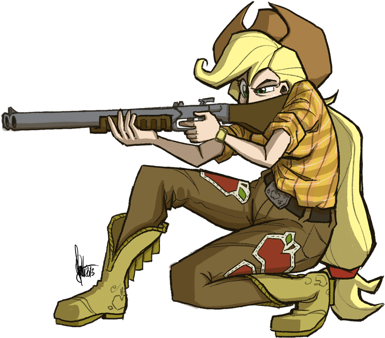 Action Pose, Applejack, Artist - Human With Gun Cartoon Clipart (800x712), Png Download
