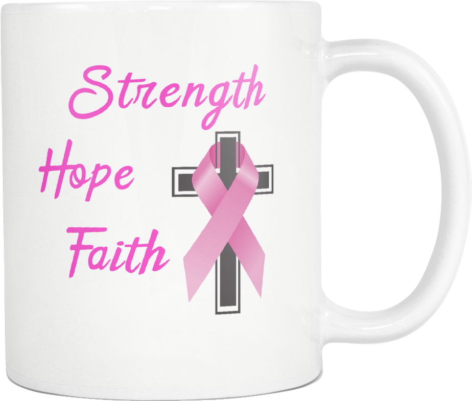 Strength Hope Faith Pink Ribbon Cross Mug - Coffee Cup Clipart (1024x1024), Png Download