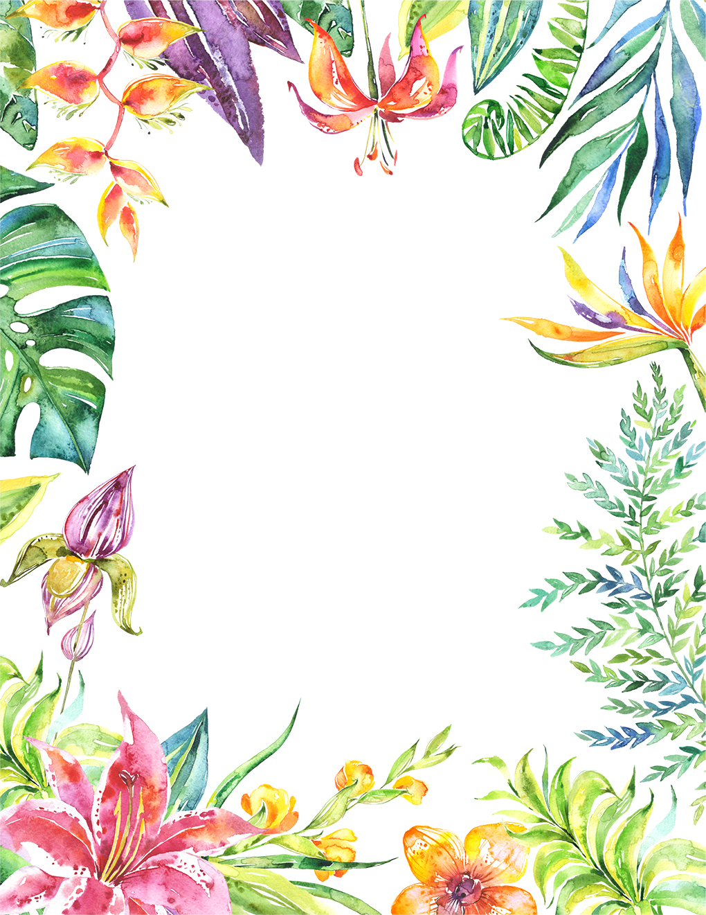 1020 X 1321 87 - Tropical Flowers Frame Png Clipart (1020x1321), Png Download
