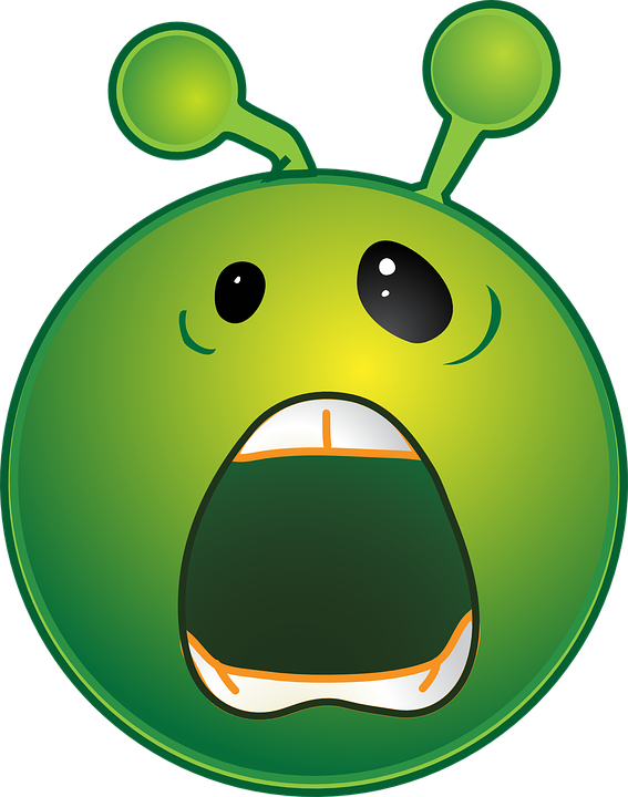Alien, Green, Smiley, Emoticon, Scream, Shout, Angry - Alien Smiley Clipart (567x720), Png Download