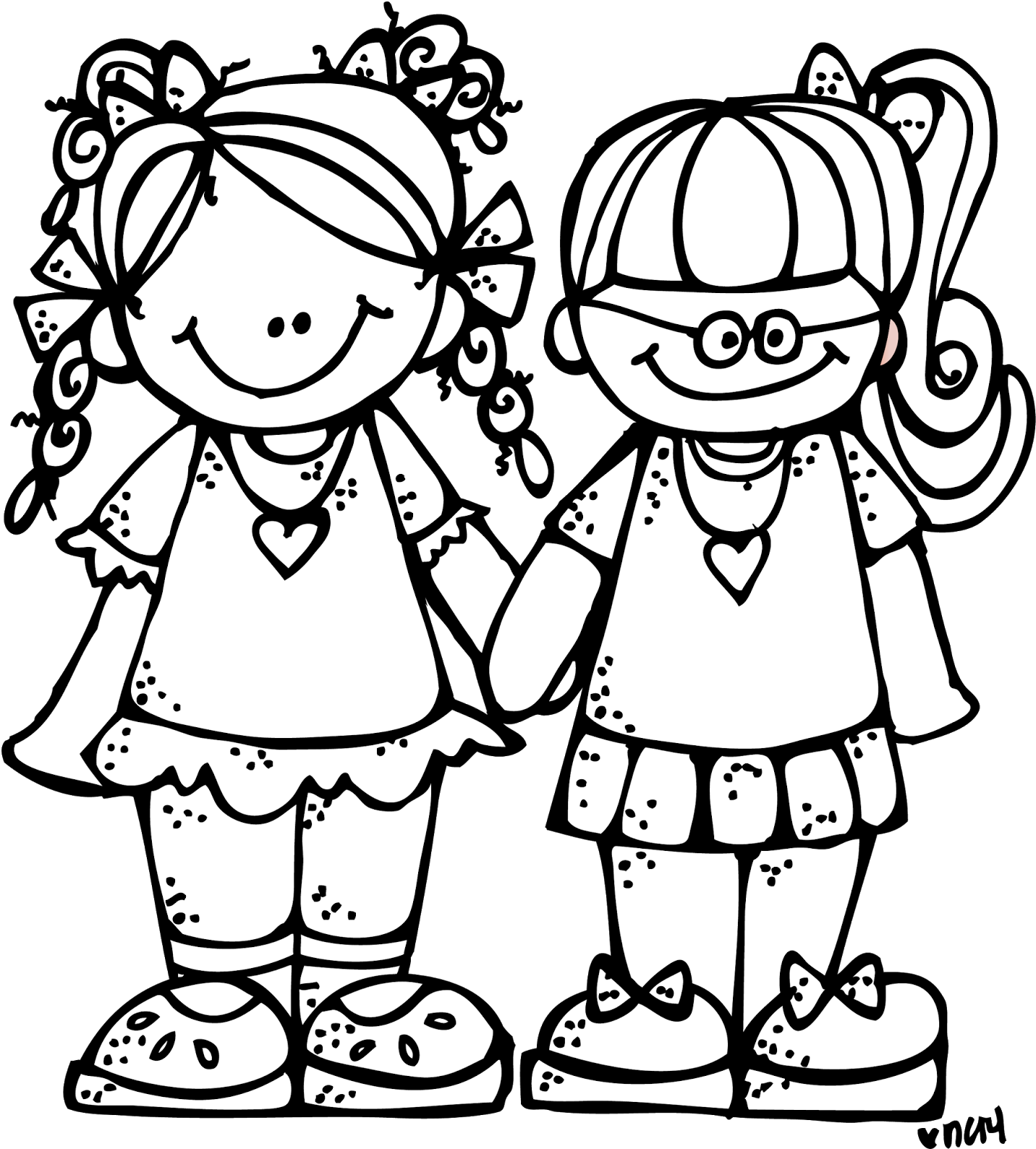 Two Friends Png Black And White - Clip Art Black And White Friends Transparent Png (1434x1600), Png Download