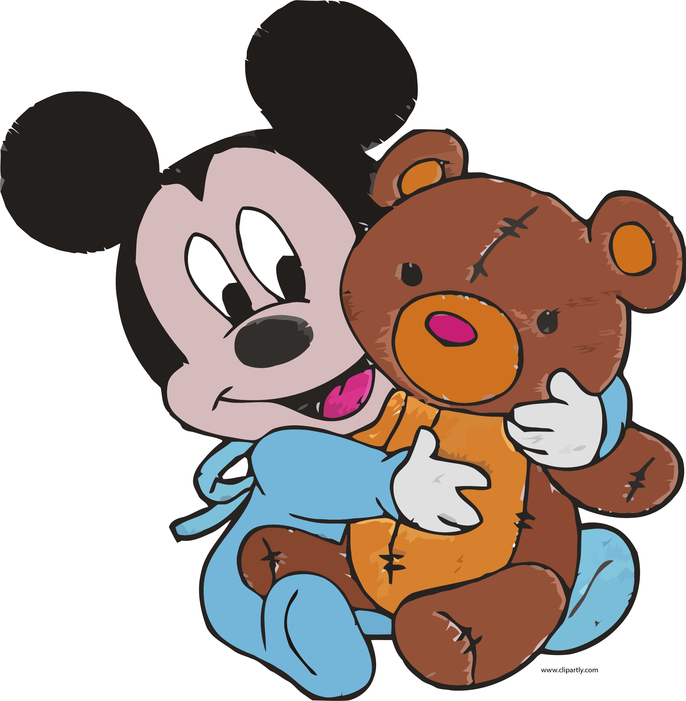 Baby Mickey Mouse And Toy Bear Embroidery Design Clipart - Baby Mickey With Bear - Png Download (2318x2370), Png Download