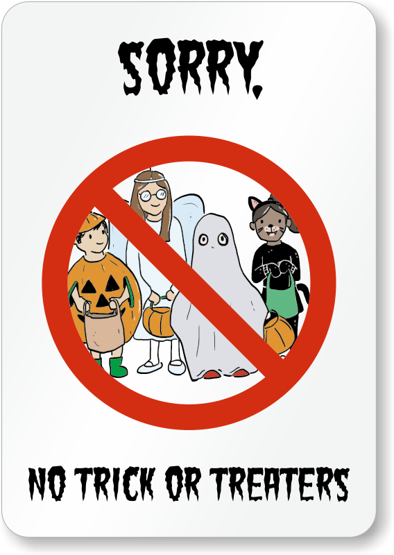 Halloween Sign - No Trick Or Treating Sign Clipart (568x800), Png Download