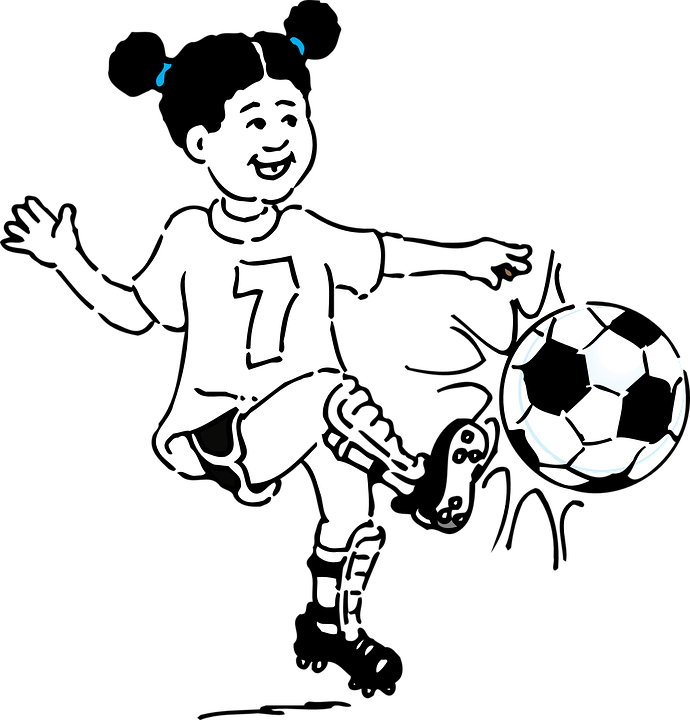 Kız Futbol Tekme Spor Top Genç Kadın Mutlu Oyun - Playing Soccer Clipart Black And White - Png Download (690x720), Png Download