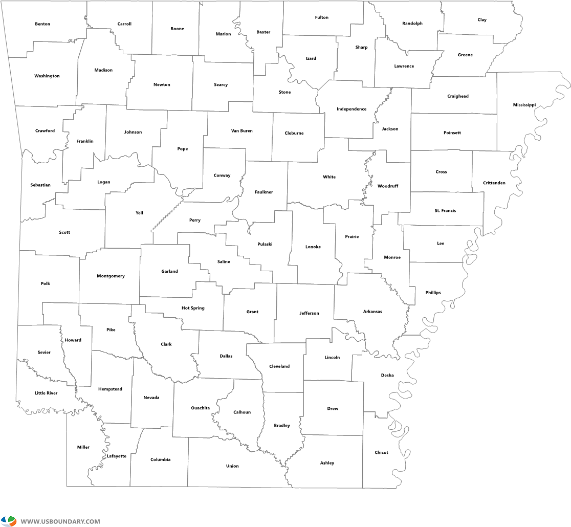 Arkansas Counties Outline Map - Line Art Clipart (1584x1123), Png Download