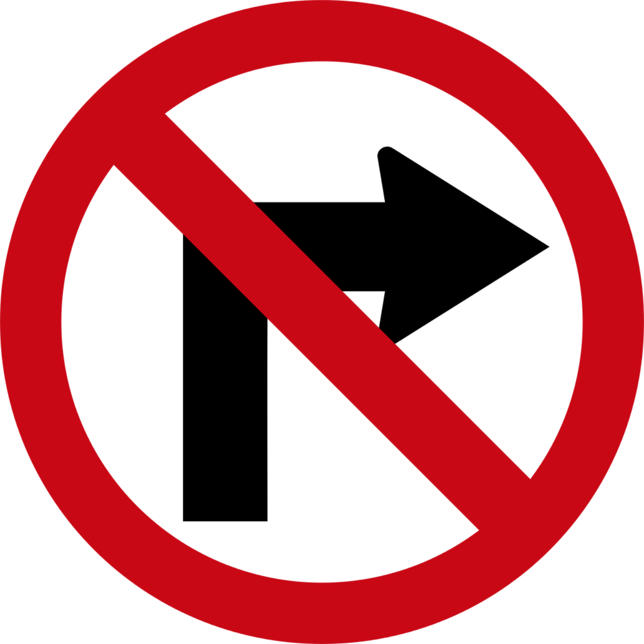 No Turn Right - No Turn Right Sign Clipart (1280x1280), Png Download