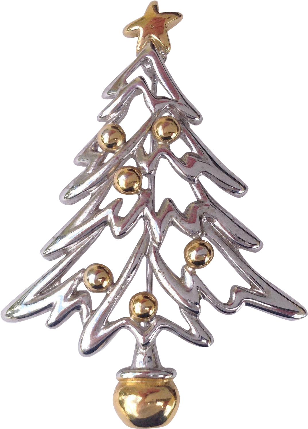 Vintage Modern Silver And Gold Tone Christmas Tree Clipart - Large Size ...