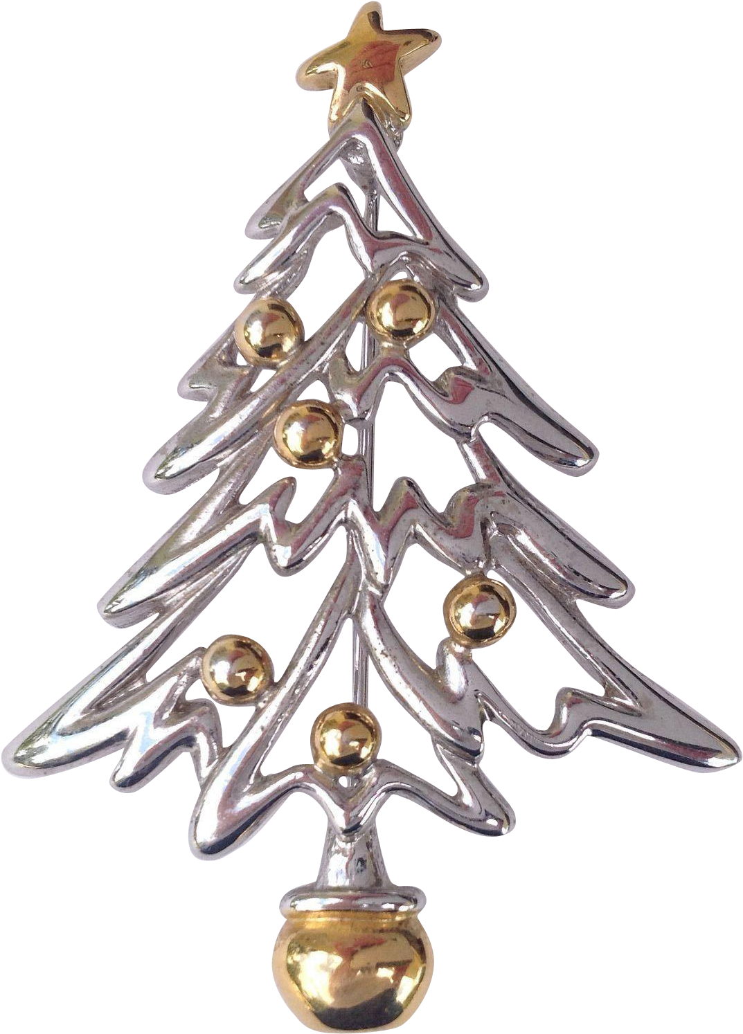Vintage Modern Silver And Gold Tone Christmas Tree Clipart (1073x1494), Png Download