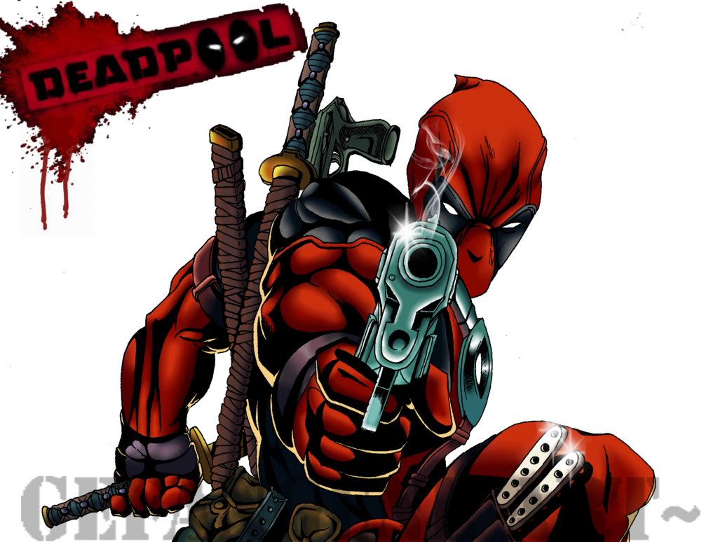 (hero/villain(its Debateable))deadpool Is Practicable - Deadpool Shooting Gun Comic Clipart (1024x774), Png Download