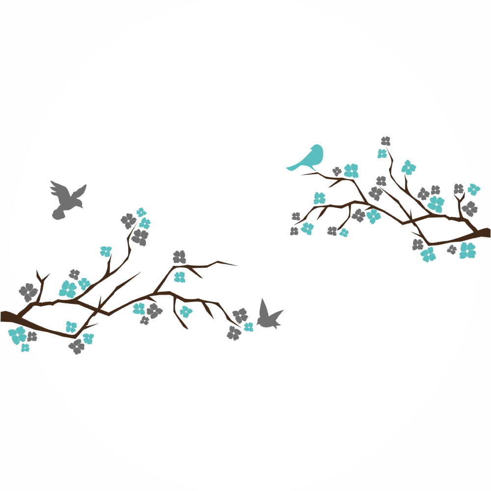 Vinilo Decorativo Ramas, Flores Y Pájaros - Vinilos Para Habitaciones Matrimoniales Clipart (1000x1000), Png Download