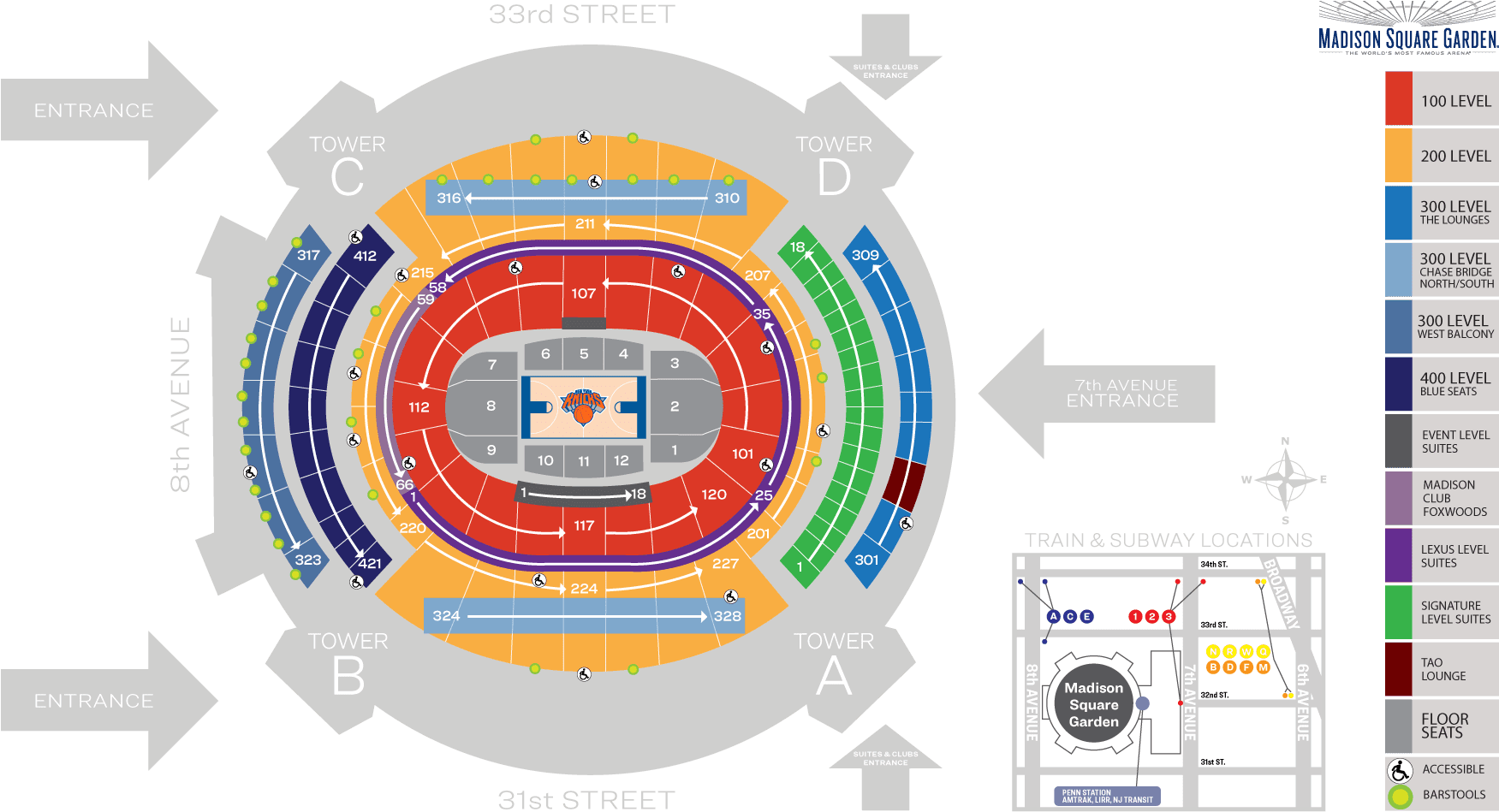 Madison Square Garden Seating Chart And Map Knicks - Madison Square Garden Seating Chart Clipart (1280x720), Png Download