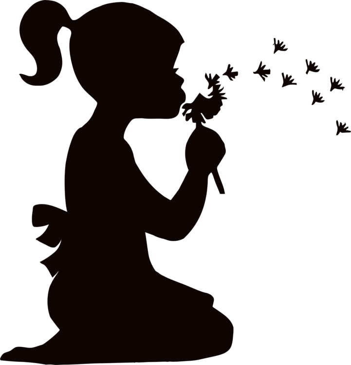 Silhouette Dandelion Child Drawing Mural - Silhouette Girl Blowing Dandelion Clipart (721x750), Png Download