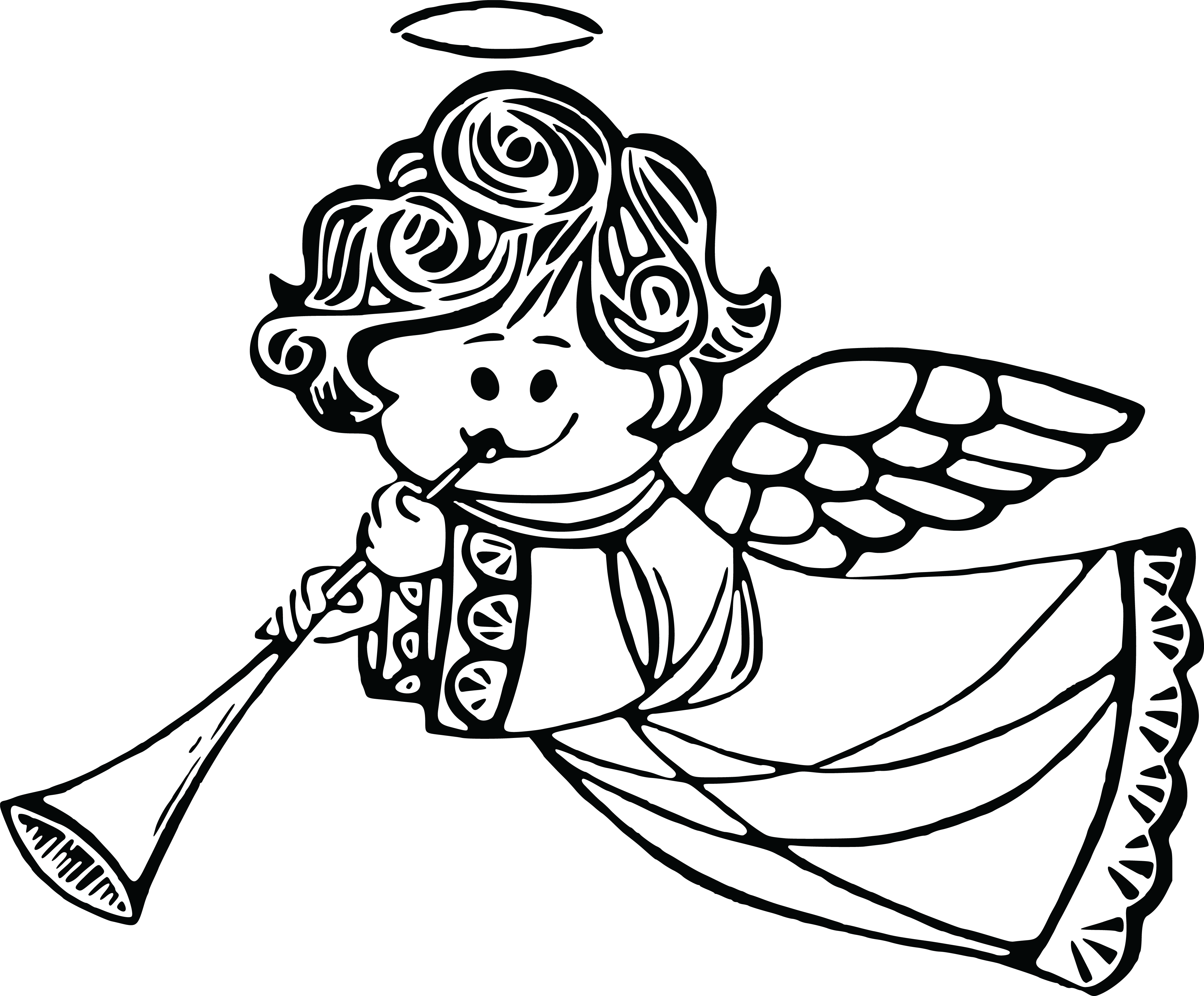 Free Clipart Of A Cute Angel - Cute Angel Clipart Black And White - P...