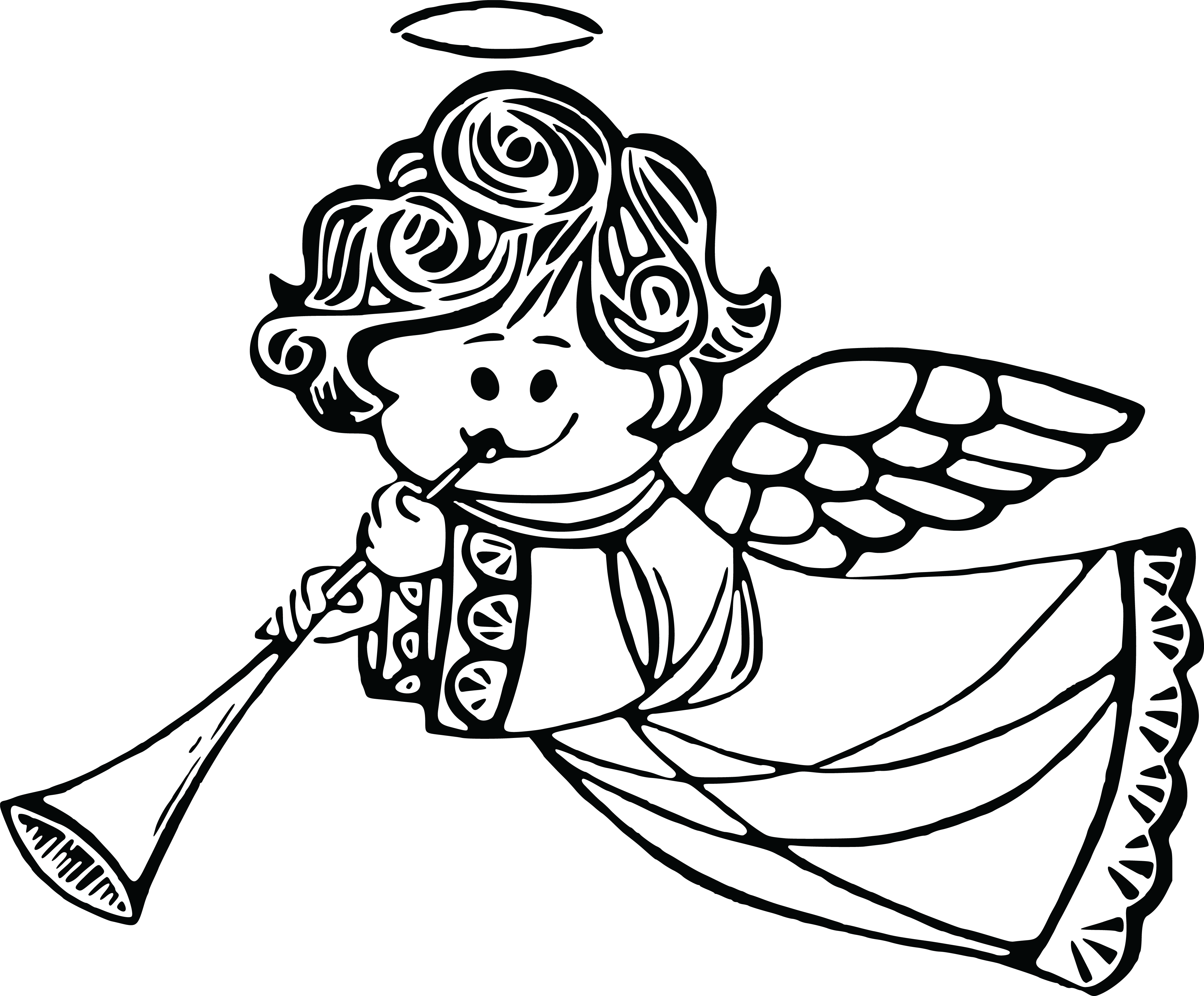 Free Clipart Of A Cute Angel - Cute Angel Clipart Black And White - Png Download (4000x3308), Png Download