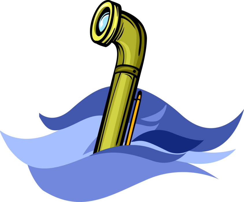 Vector Illustration Of Submersible Under The Sea Submarine - Periscope Submarine Png Clipart (844x700), Png Download