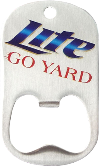 A Custom Middle Slot Dog Tag Bottle Opener With Color - Miller Lite Clipart (575x575), Png Download
