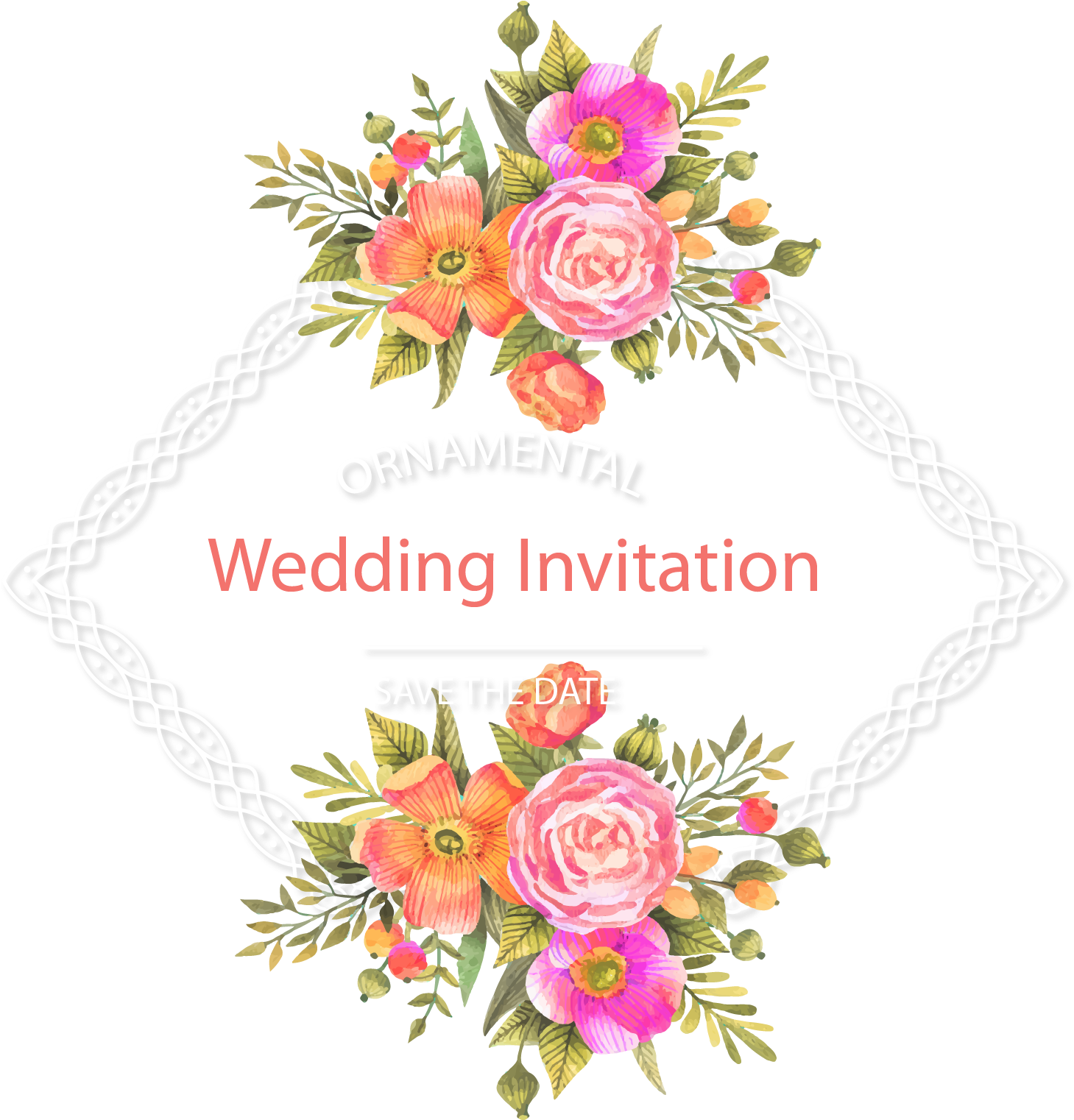 Wedding Invitation Flower Download - Floral Page Divider Clipart (1459x1522), Png Download
