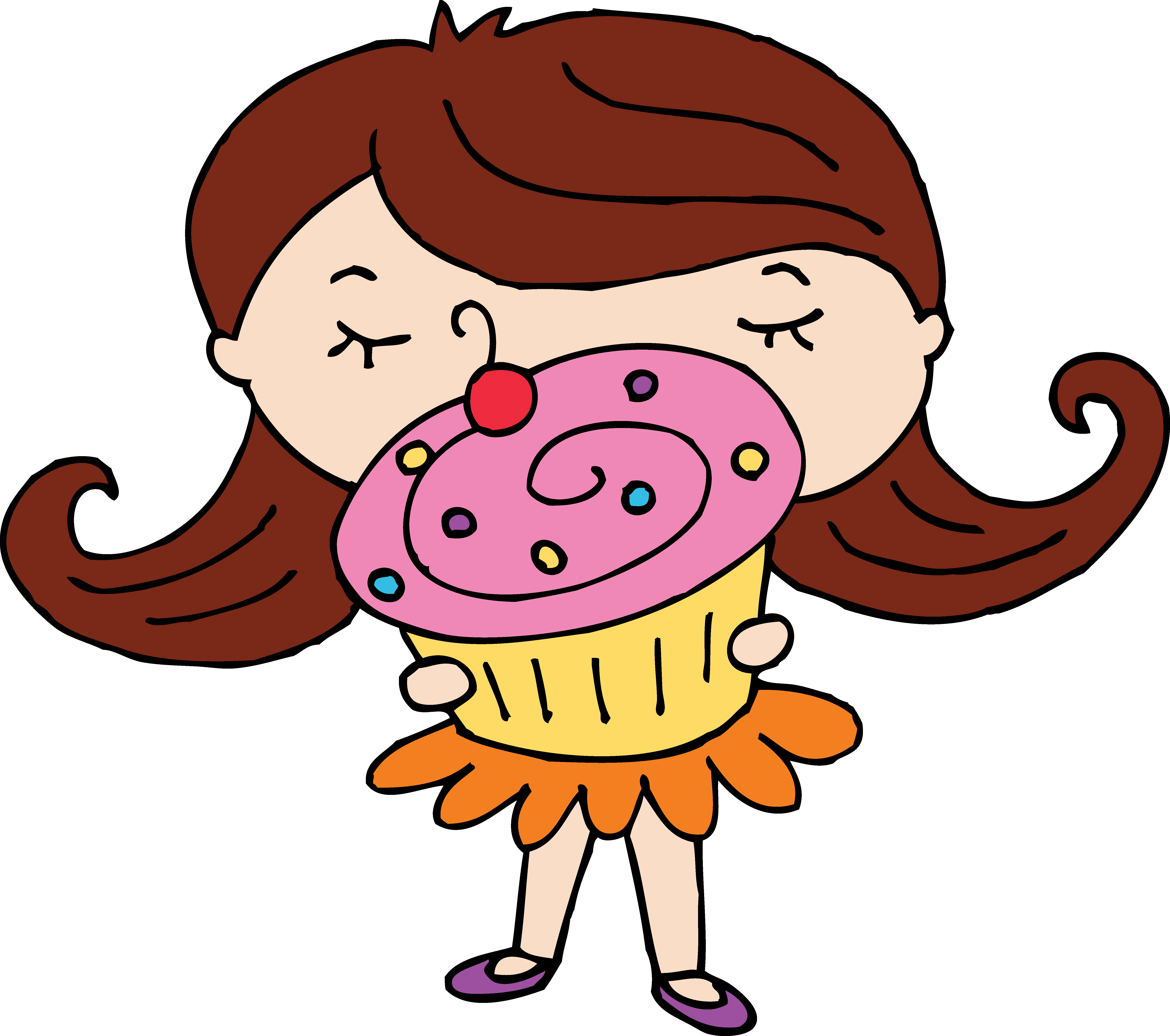 Cute Cupcake Girl Free - Girl With Cupcake Clipart - Png Download (6329x5603), Png Download