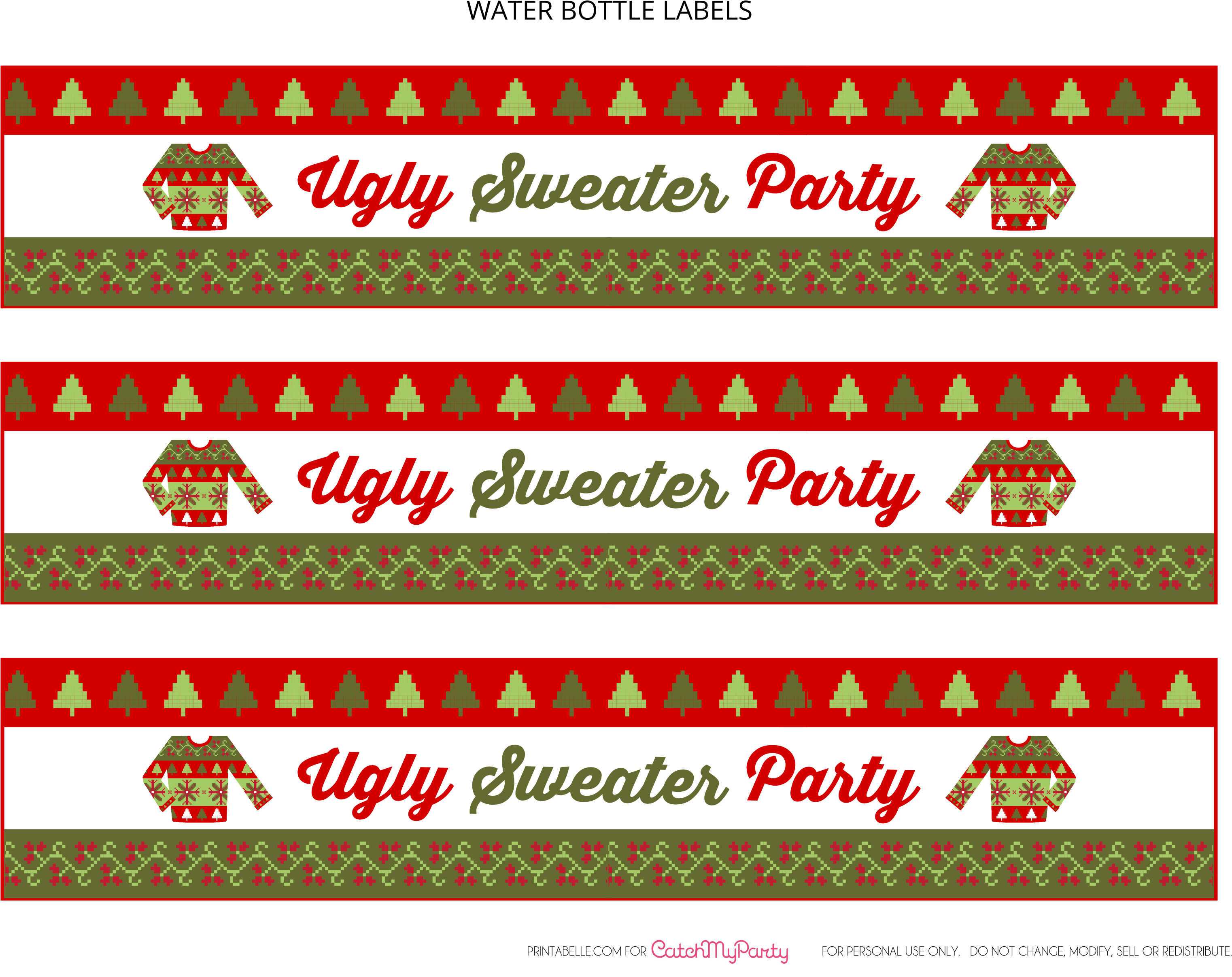 Banner Royalty Free Party Printables Catch My - Ugly Sweater Water Bottle Labels Clipart (3300x2550), Png Download
