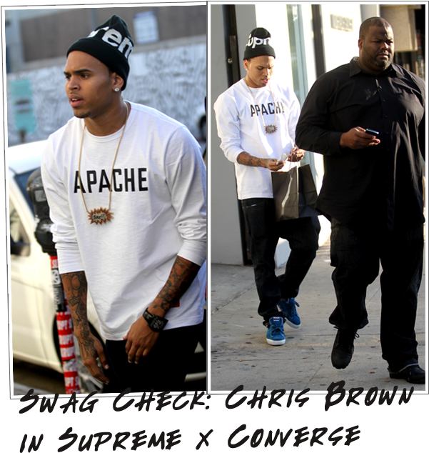 Breezy Was Seen Out In West Hollywood Shopping At Stussy - Guy With Supreme Beanie Clipart (600x641), Png Download