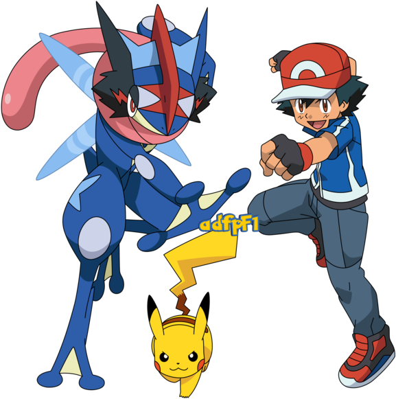 Ash , Pikachu Y Greninja Ash By Adfpf1 - Pokemon Ash Greninja And Pikachu Clipart (577x581), Png Download