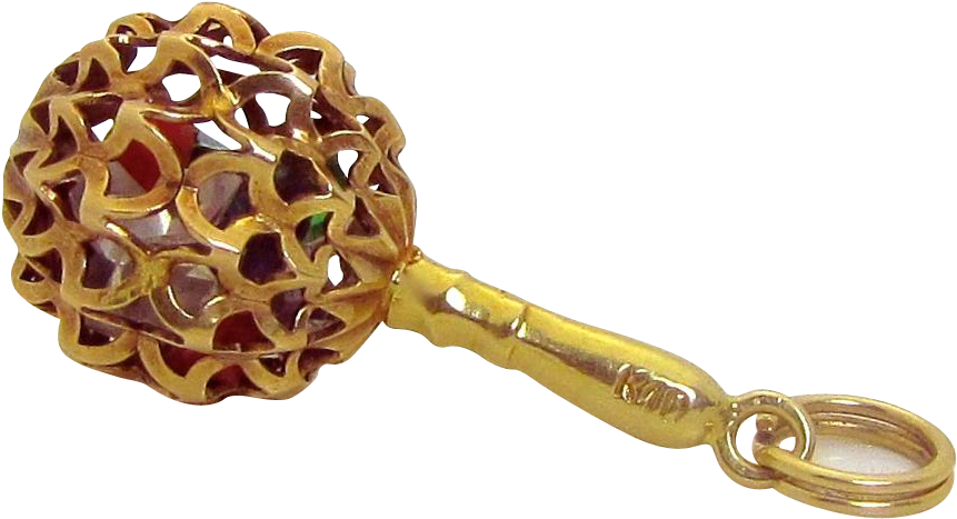 Vintage 10k Gold 3d Jeweled Maraca Musical Instrument - Keychain Clipart (860x860), Png Download