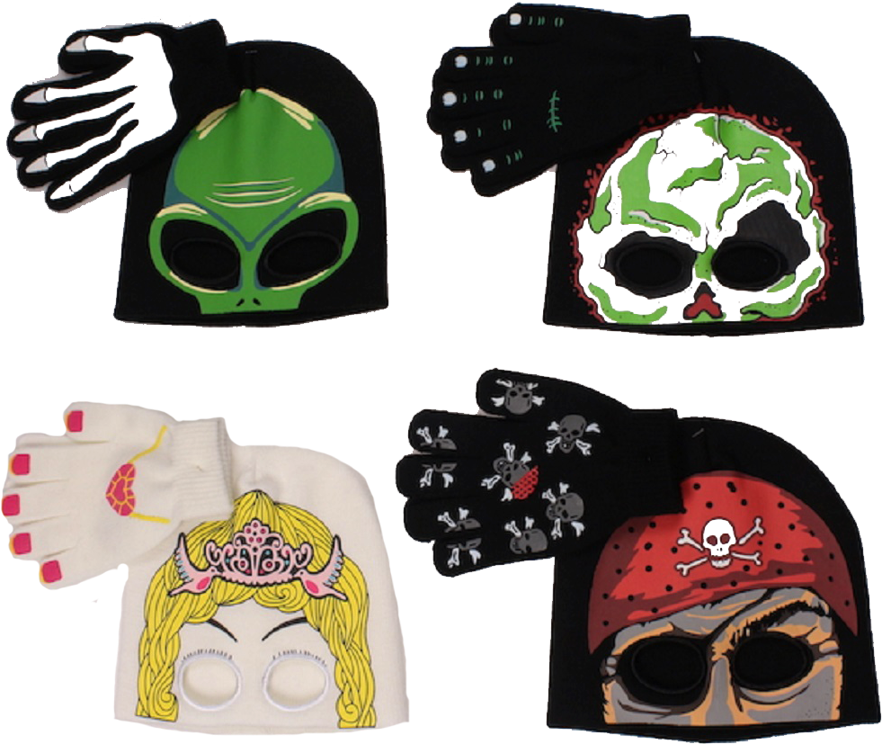 Big Kids Glow In The Dark Costume Mask Hat & Glove - Mask Clipart (1000x844), Png Download