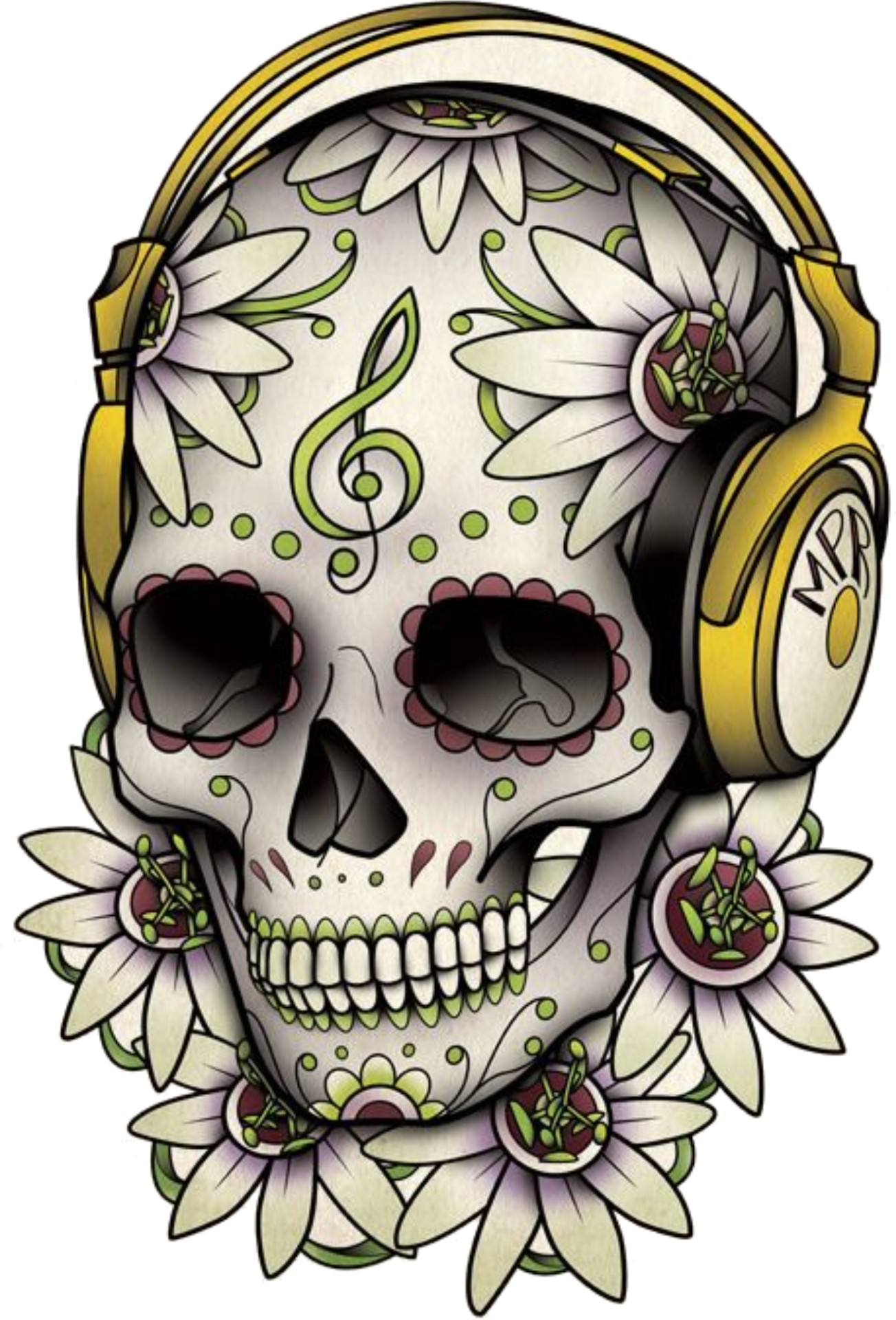 Tattoo Skull Calavera Dead Drawing Of The Clipart - Day Of The Dead Skull Music - Png Download (1304x1920), Png Download